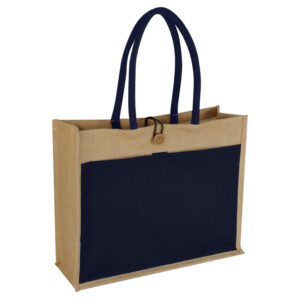 MONCLOVA - Jute Bag with Canvas Pocket - Blue - Shopping & Tote Bags - Eco-Friendly Corporate Gifts Dubai