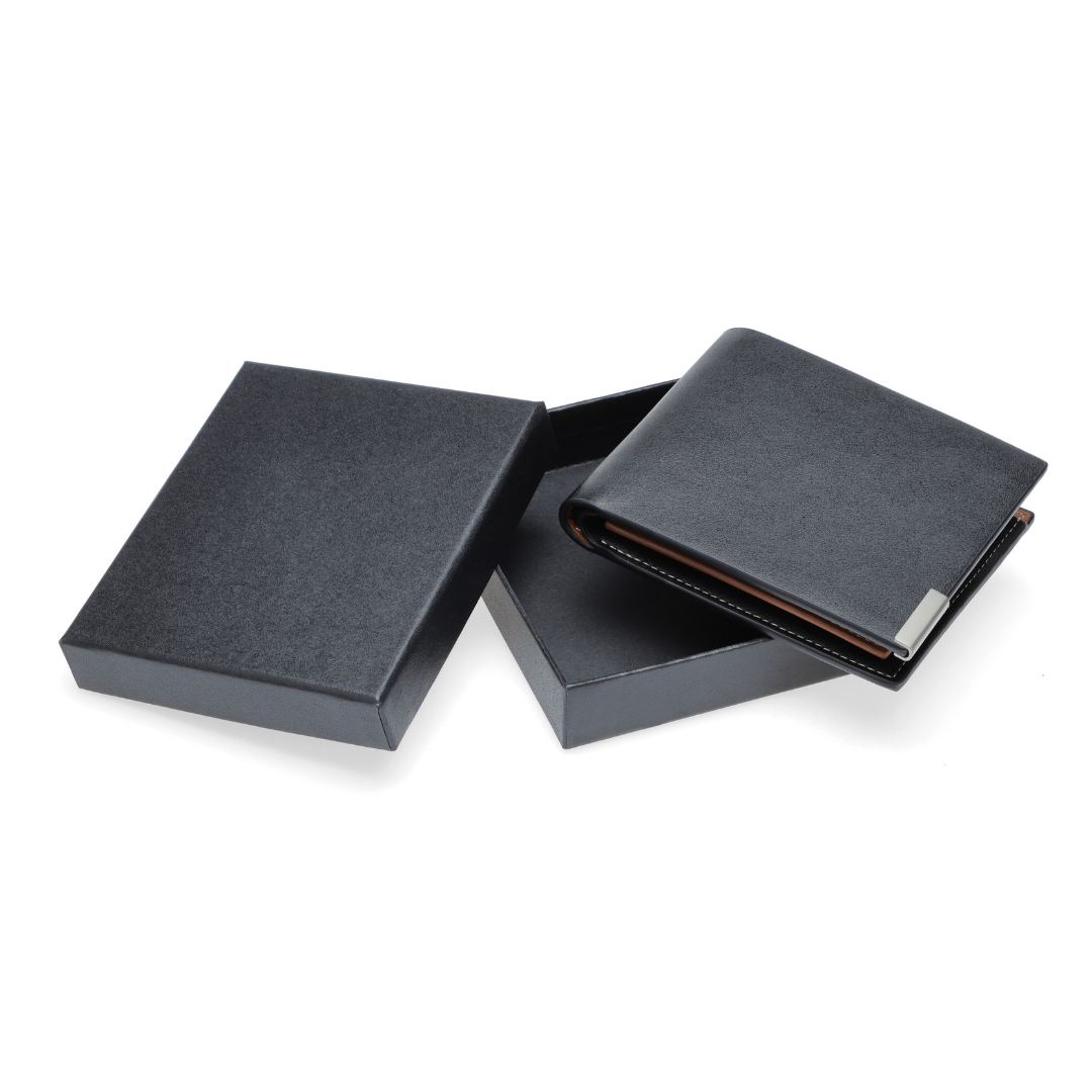 NIORT - Men's Billfold PU wallet with flip pocket - Black / Tan - Card Holders & Wallets - Eco-Friendly Corporate Gifts Dubai