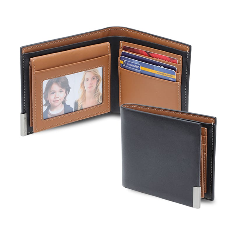 NIORT - Men's Billfold PU wallet with flip pocket - Black / Tan - Card Holders & Wallets - Eco-Friendly Corporate Gifts Dubai