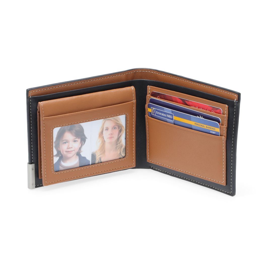 NIORT - Men's Billfold PU wallet with flip pocket - Black / Tan - Card Holders & Wallets - Eco-Friendly Corporate Gifts Dubai