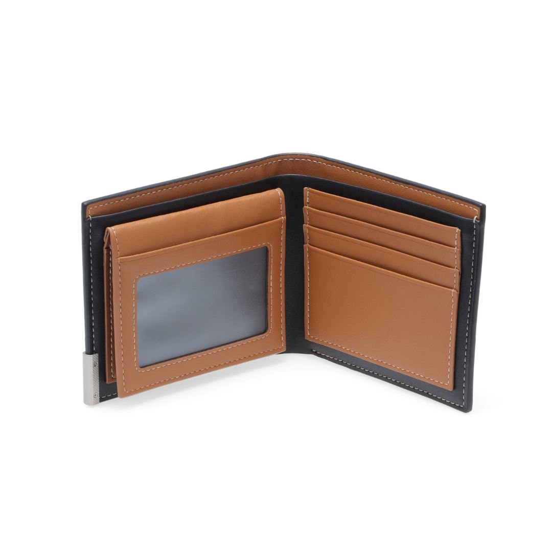 NIORT - Men's Billfold PU wallet with flip pocket - Black / Tan - Card Holders & Wallets - Eco-Friendly Corporate Gifts Dubai