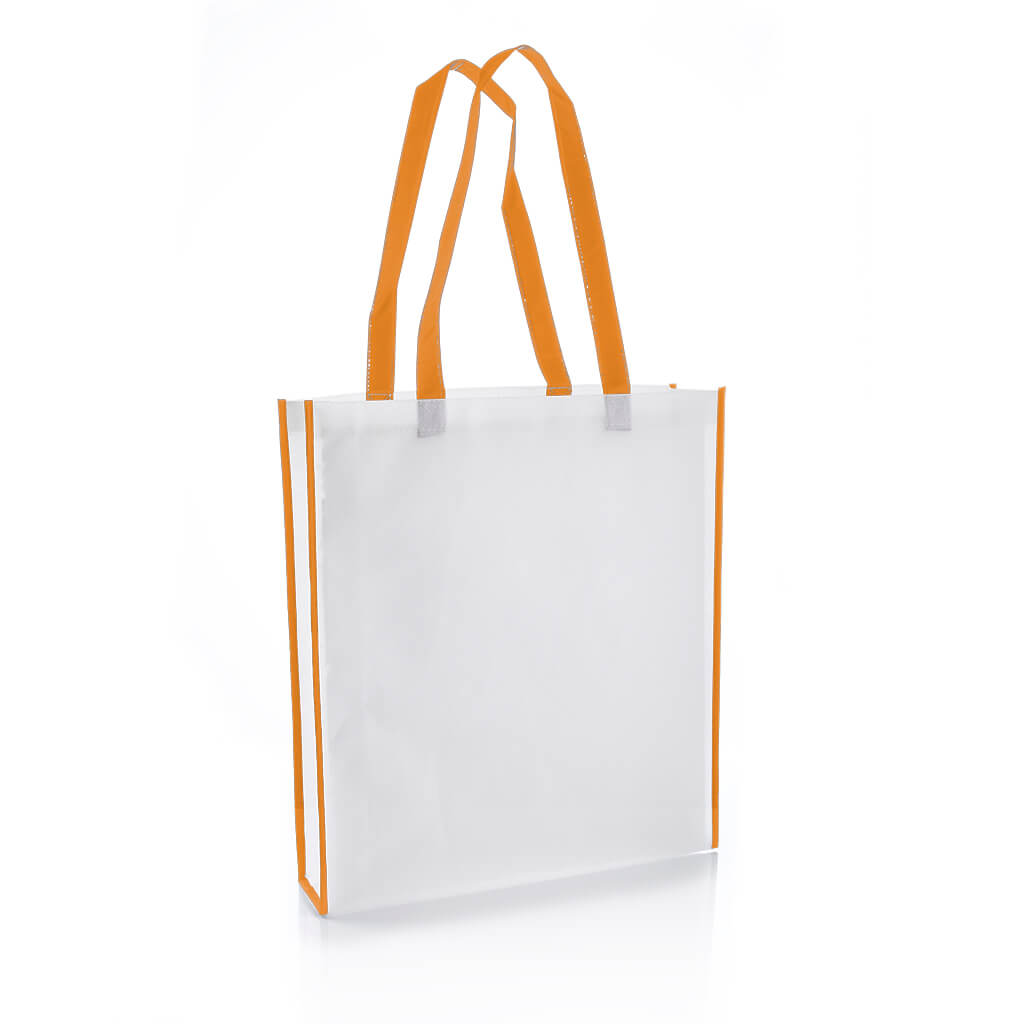 Non-Woven Shopping Bag Vertical White/Orange - Shopping & Tote Bags - Eco-Friendly Corporate Gifts Dubai