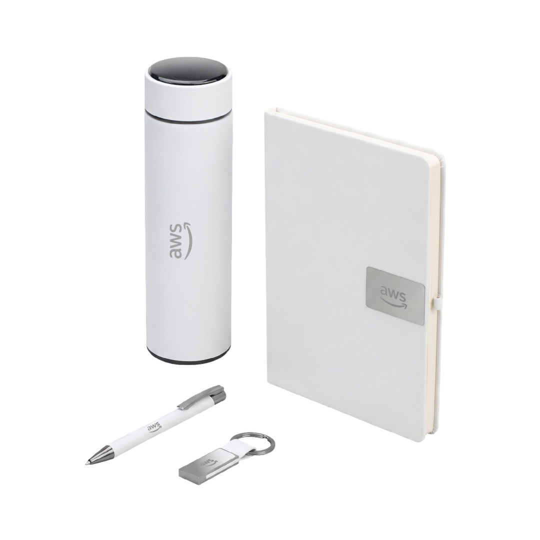 ORION SET - Giftology Set of Temperature Flask, Notebook, Pen and Keychain - White - Gift Sets - Eco-Friendly Corporate Gifts Dubai