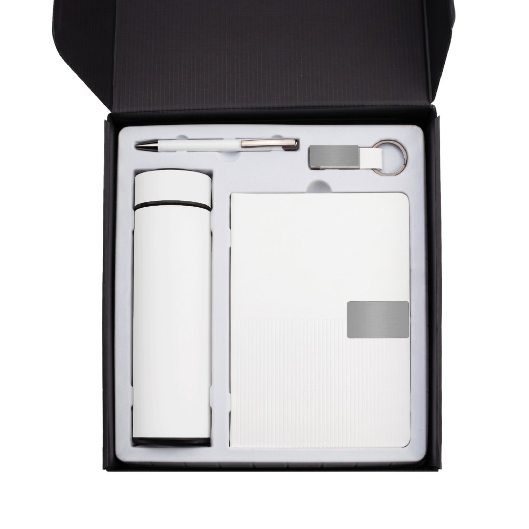 ORION SET - Giftology Set of Temperature Flask, Notebook, Pen and Keychain - White - Gift Sets - Eco-Friendly Corporate Gifts Dubai