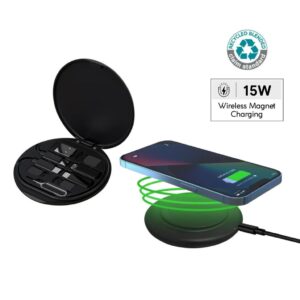 OSLO Mag - @memorii Recycled 15W Magnetic Wireless Charger Multicable Set - Black - Chargers - Eco-Friendly Corporate Gifts Dubai