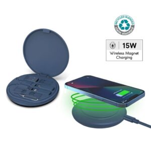 OSLO Mag - @memorii Recycled 15W Magnetic Wireless Charger Multicable Set - Blue - Chargers - Eco-Friendly Corporate Gifts Dubai