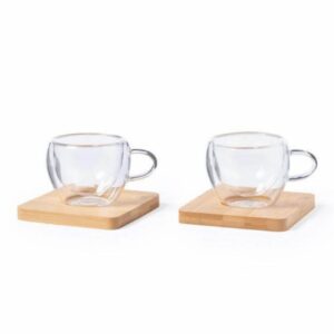 PAMA - Set of 2 Expresso Cup with Bamboo Coaster - Mugs & Cups & Coasters & Flasks & Bottles & Gift Sets & Eat & Drink - Eco-Friendly Corporate Gifts Dubai