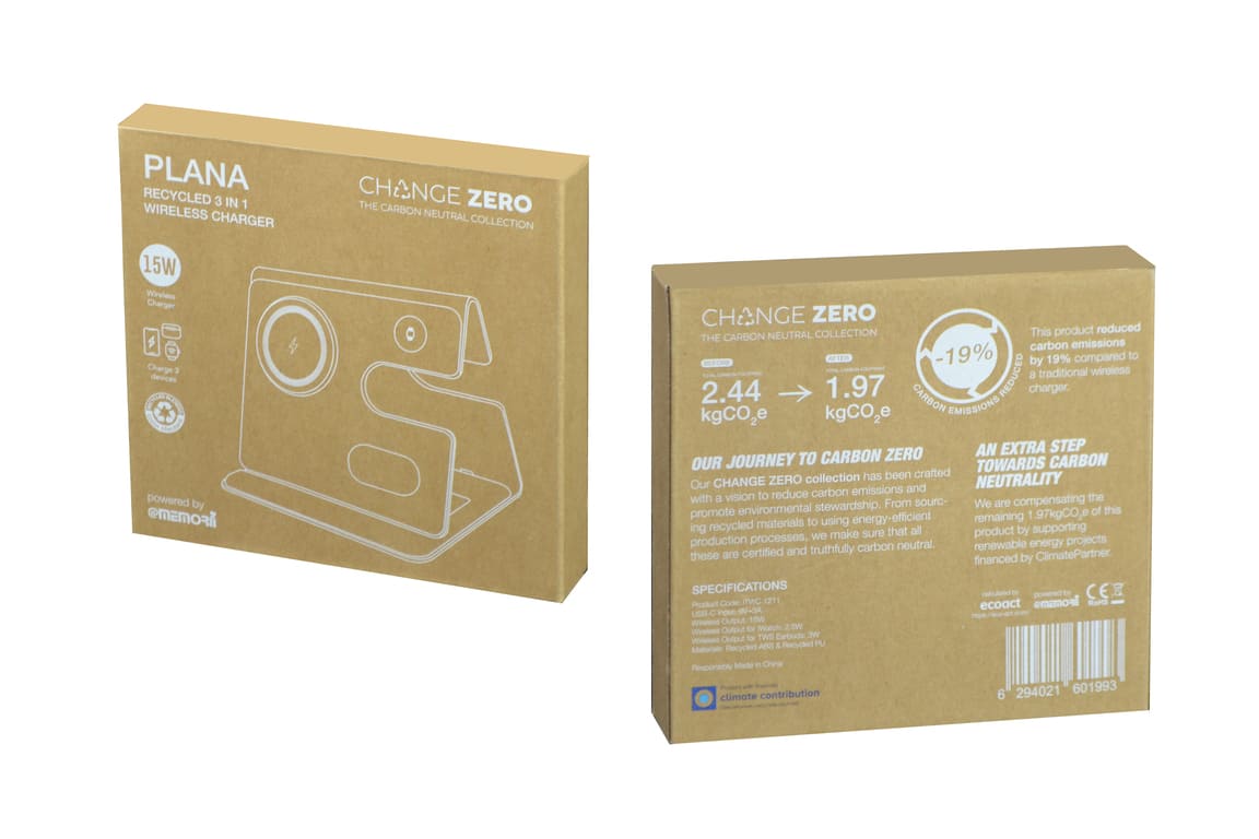 PLANA - CHANGE ZERO Recycled 3-in-1 Wireless Charger Station - Grey - Stationery & Desk Items - Eco-Friendly Corporate Gifts Dubai
