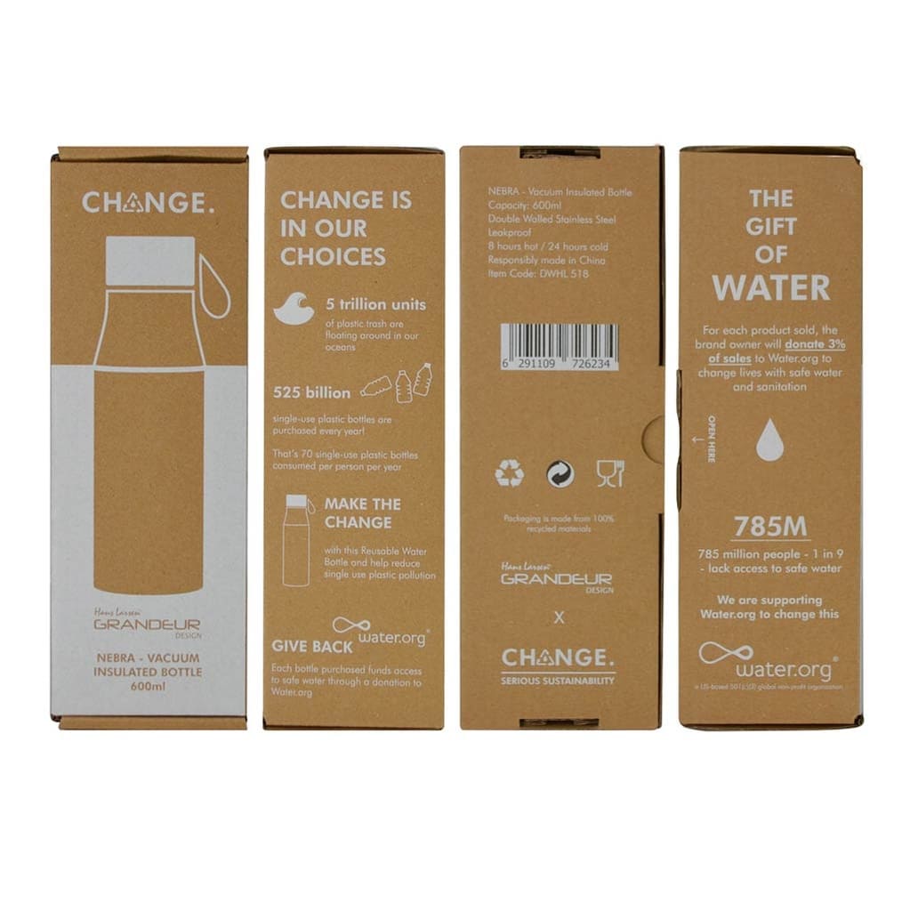 R-NEBRA - CHANGE Collection Recycled Stainless Steel Vacuum Bottle - White - Flasks & Bottles - Eco-Friendly Corporate Gifts Dubai