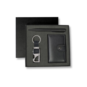 REINE - Set of RFID Card Holder, Key Chain and Pen - Black - Card Holders & Wallets & Key Holders & Gift Sets - Eco-Friendly Corporate Gifts Dubai