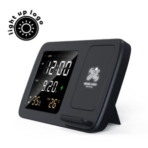 RISE - Giftology Digital Alarm Clock & Wireless Charger - Black - Stationery & Desk Items - Eco-Friendly Corporate Gifts Dubai