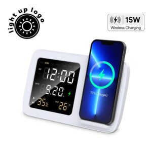 RISE - Giftology Digital Alarm Clock Wireless Charger - White - Mobile & Phone Accessories - Eco-Friendly Corporate Gifts Dubai