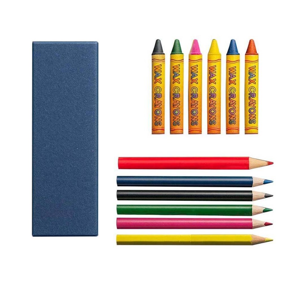 RUBA - Giftology Set of Color Pencils & Crayons in Denim Paper Box - Promotional Eco-friendly Pencils - Eco-Friendly Corporate Gifts Dubai