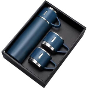SAFFLE - Giftology Family Set of Vacuum Flask & Two Cups - Navy Blue - Mugs & Cups & Flasks & Bottles & Gift Sets - Eco-Friendly Corporate Gifts Dubai