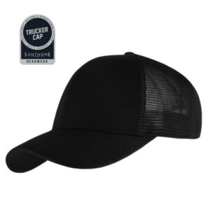SWIFT - Santhome 6 Panel Trucker Cap - Black - Caps - Eco-Friendly Corporate Gifts Dubai
