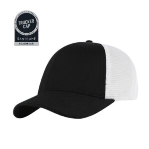 SWIFT - Santhome 6 Panel Trucker Cap - Black / White - Caps - Eco-Friendly Corporate Gifts Dubai