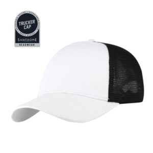 SWIFT - Santhome 6 Panel Trucker Cap - White / Black - Caps - Eco-Friendly Corporate Gifts Dubai