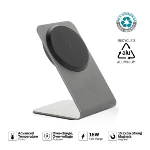 TERRA aluminum 15W magnetic wireless charging phone stand - Grey - Chargers & Mobile & Phone Accessories & Powerbanks - Eco-Friendly Corporate Gifts Dubai
