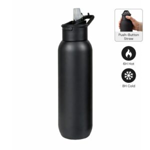 TOLEDO - Hans Larsen Double Wall Bottle with Straw 600 ml - Black - Flasks & Bottles - Eco-Friendly Corporate Gifts Dubai