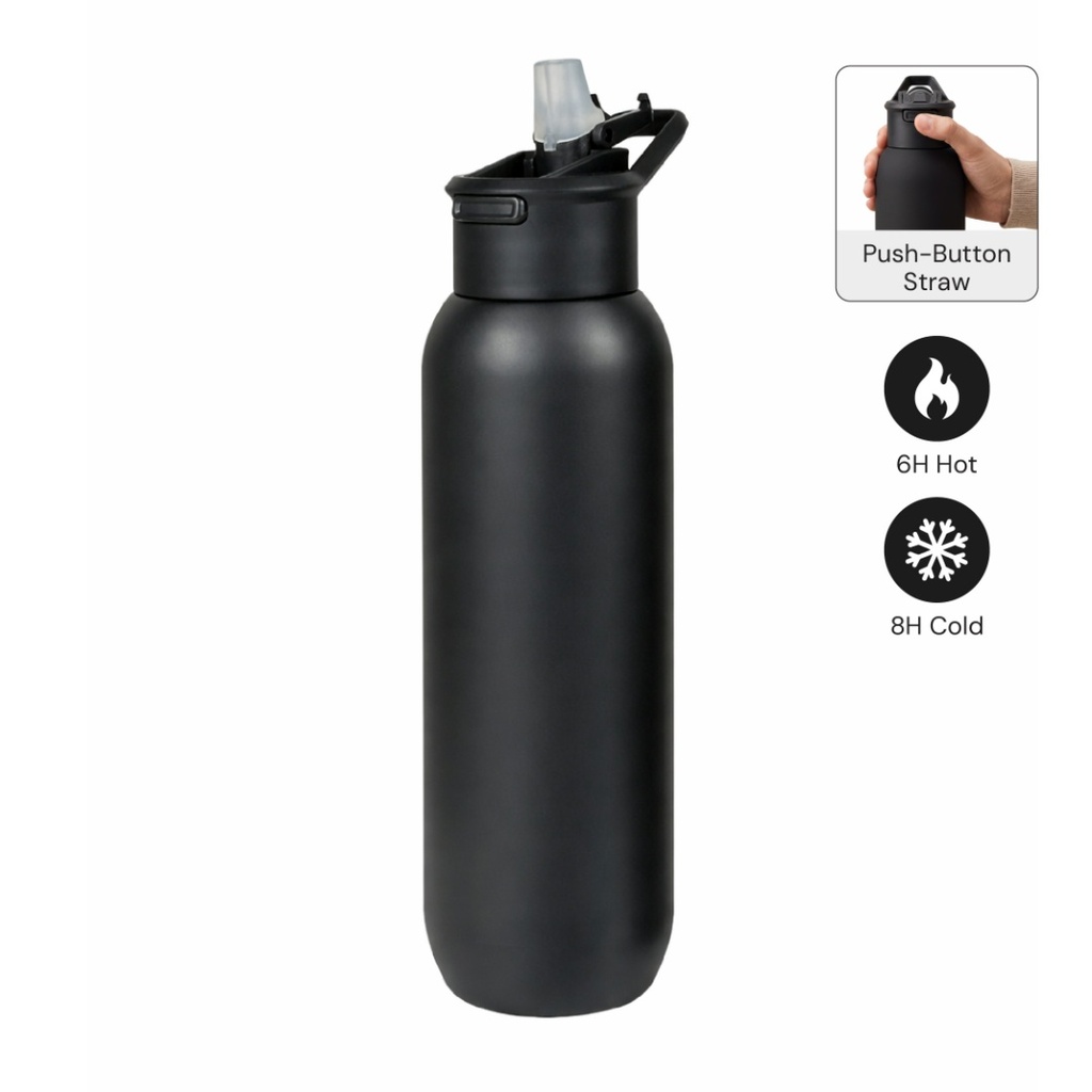 TOLEDO - Hans Larsen Double Wall Bottle with Straw 600 ml - Black - Flasks & Bottles - Eco-Friendly Corporate Gifts Dubai
