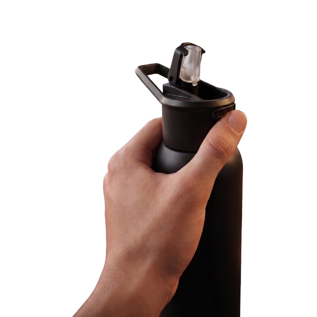 TOLEDO - Hans Larsen Double Wall Bottle with Straw 600 ml - Black - Flasks & Bottles - Eco-Friendly Corporate Gifts Dubai