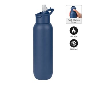 TOLEDO - Hans Larsen Double Wall Bottle with Straw 600 ml - Navy Blue - Flasks & Bottles - Eco-Friendly Corporate Gifts Dubai