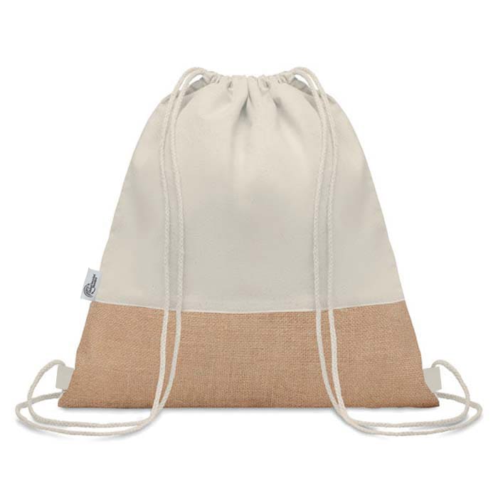 TRIGE - GRS-certified Recycled Cotton & Jute Drawstring Bag - Natural - Drawstring Bags - Eco-Friendly Corporate Gifts Dubai