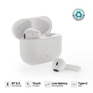 TUNEVO RCS recycled plastic wireless earbuds - White - Audio & Headphones - Eco-Friendly Corporate Gifts Dubai