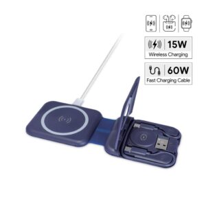 TURIN - @memorii Foldable Wireless Charger and Multicable Set - Navy Blue - Chargers - Eco-Friendly Corporate Gifts Dubai