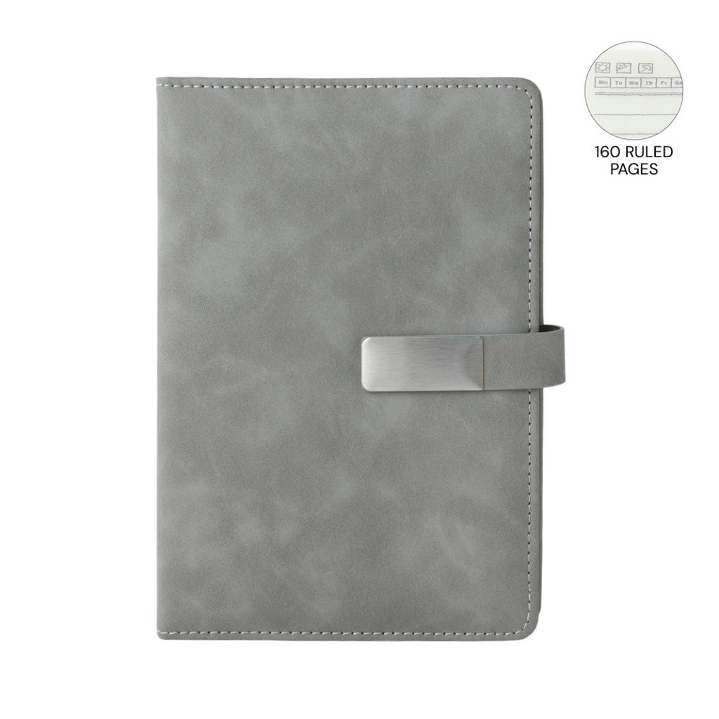 WINDSOR - Giftology A5 PU Magnet Closure Notebook - Grey - Notebooks, Pads & Folders - Eco-Friendly Corporate Gifts Dubai